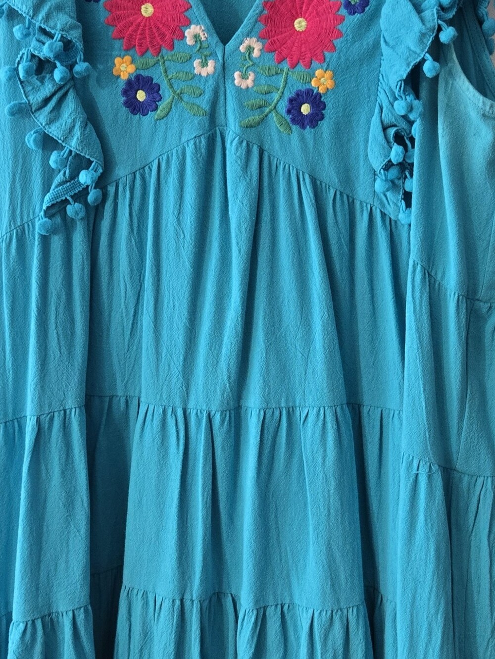 Umgee Turquoise Tiered Embroidered Babydoll Mini Dress - Picture 3 of 6